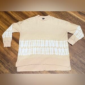Wonderly Tan & White Tie-Dye Cable Knit Crewneck Sweater - Size XL